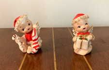 2 Vintage Christmas Baby Angel Spaghetti Trim Figurines 1950's By Lefton picture