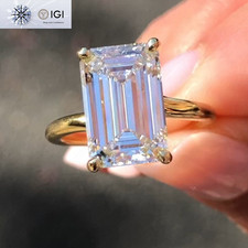 IGI 2.75Ct F VS1 Emerald Cut Lab Grown Diamond Engagement Ring 14K Yellow Gold picture