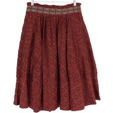 Maeve by Anthropologie Diamond-Cut Midi Skirt Size 4 Burgundy Embroidered Waist picture