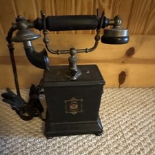 Antique-Style Pre-1940 Candlestick Telephone w/ Wall Bracket, Twin Bells, Black picture