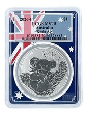 2026 Australia 1oz Silver Koala PCGS MS70 - Flag Frame - POP 100 picture