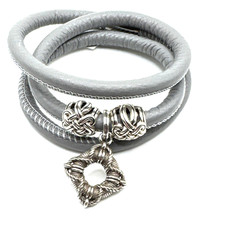 Brighton Woodstock Gray Grey Triple Bracelet 23in NWT +Interlok Beads & Charm picture