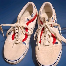 VANS Old Skool Low Top Lace-Up Canvas Logo Print Sneakers White/Red/Blue picture