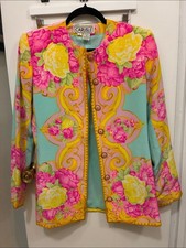 Carlisle Vintage 90s Baroque Floral Button-Front Jacket 100% Silk US6 picture