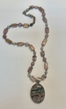 Ocean Jasper By W.  Denetdale Navajo Silversmith Sterling Necklace picture