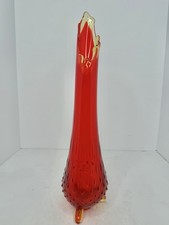 VINTAGE MCM L.E. SMITH AMBERINA 3 TOE HOBNAIL SWUNG VASE 14.25” picture