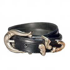 Brighton black croc embossed leather belt with silver tone buckle vintage picture