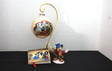 Vintage Mickey Mouse Mickey's Christmas Carol Book, Glass Ball Ornament, Figure picture