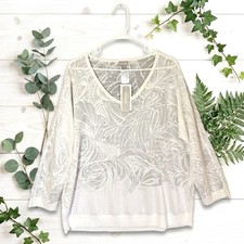 NWT Chico's White Crochet Knit Pullover Sz 3 Top 2XL Sheer Floral Burnout picture