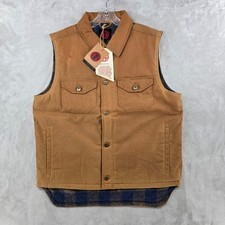 Woodroad Gear Co Ranch Hand Waxed Canvas Vest Men XL Golden Oak Fleece lined picture