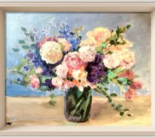 PDQ Original 16x20 Impressionist Floral Bouquet Vase Painting Signed Canvas picture