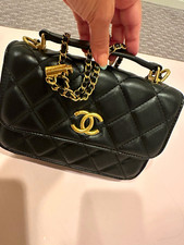 CHANEL Black Quilted Top Handle Bag Gold Hardware Chain Strap Magnetic Flap picture