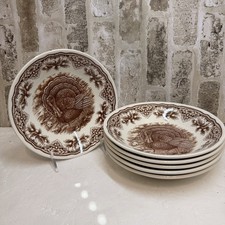 Royal Stafford Thanksgiving Brown HOMELAND  TURKEY BOWLS ~  Set of 6 ~ New picture