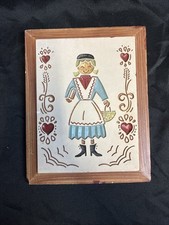 Vintage Rustic Dutch Girl Folk Art Wood And Plaster picture