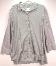 J Jill Women’s Size L Cotton Silk Striped Button Up Popover Long Sleeve B & W picture