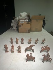 Vintage Cast Iron Western Figures – 13 Pc Cowboys Indians Mounted Figures picture