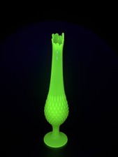 VHTF Vintage Fenton Glass Yellow Opaline Hobnail Swung Vase 14.75” Amazing  picture