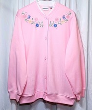 Vtg 90s BonWorth Pink Quilted Cardigan Embroidered Floral Butterflies cottage XL picture
