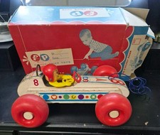 Vintage Fisher Price No. 8 Bouncy Racer Wood Toy With Original Box Complete picture