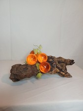 Large Vintage Lucite Acrylic Grape Cluster on Burlwood Sculpture Orange MCM picture