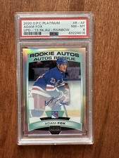 2019-20 OPC Platinum Adam Fox Rookie Auto Rainbow New York Rangers PSA 8 picture