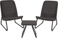 Keter Rio 3 Piece Resin Wicker Patio Furniture Set with Side Table and Outdoor C picture