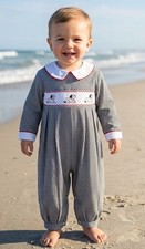 Carriage Boutiques Gingham Smocked Dalmation Dog Romper Outfit Size 9 Months 9m picture