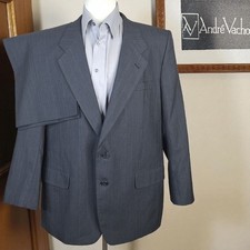 Andre Vachon 2 Piece Suit Mens 46R 40X30 Dark Gray Stripe Wool picture
