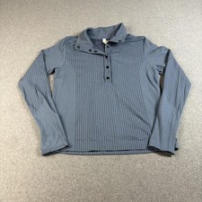 Athleta Shirt Women Large Blue Flurry Seamless Ribbed Long Sleeve Henley Hiking picture