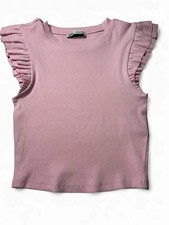 Zara Ribbed Ruffle Cap Sleeve Top Size Small Pink picture