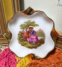 Vtg Limoges France Porcelain D'Art Fragonard Romantic Scene Mini Pin Dish Gold picture