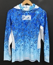 New PELAGIC Women's Exo-Tech Performance Hooded Fishing Shirt Dorado Blue Size M picture