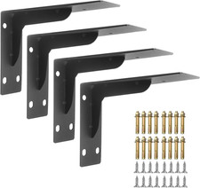 Shelf Brackets, 8 Inch Heavy Duty L Brackets, Black Steel, Pack of 4 picture