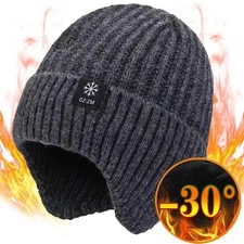 Men's Winter Knitted Beanie Hat, Warm Faux Fur Lined Windproof Cap picture