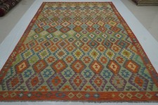 8x11 ft Blue Afghan Handmade Geometric Wool Kilim Area Rug (8'2