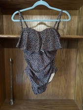 Kona Sol Brown and Black Leopard-Print Ruffle One-Piece picture