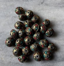 5pcs Tibetan Brass Coral Turquoise Beads 10x8mm CC64 picture