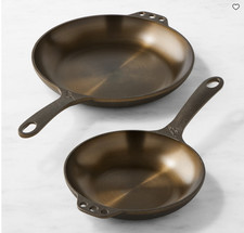 Smithey Seasoned Cast Iron Chef Skillet Set of 2 Heavy Duty Cooking Frying Pans picture