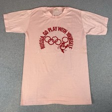 Vintage Moscow Olympic 1980s Vintage T-Shirt Play With Yourself Russia Boycott S picture