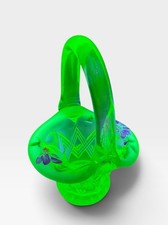 Fenton Mini Basket Uranium Glass Hand Painted C Smith 5” picture