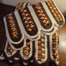 Vintage Crocheted Afghan w/ pillow covers Autumn Harvest Grannycore Boho Retro picture
