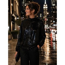 Vintage Sténay Black Silk Sequin Jacket Large 100% Silk Evening Party Cocktail picture