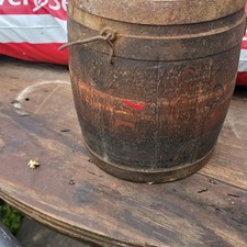 Rare Vintage Antique Wooden Wood Paint Pail Barrel Bucket Oak Primitive picture