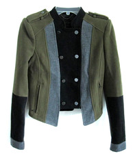 BCBG MAX AZRIA Royce Olive Gray Double Breasted Military Jacket Women's Size XS picture