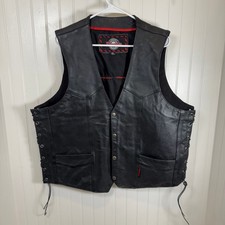 Milwaukee Black Leather Motorcycle Vest with Side Laces Size Men's 3XL picture