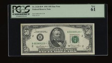 DBR 1981 $50 FRN New York STAR Fr. 2120-B* PCGS New-61 Serial B00389123* picture