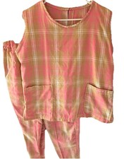 VINTAGE WOMEN'S HIPPIE OUTFIT 1960'S Pink Plaid Large CLASSY EUC picture