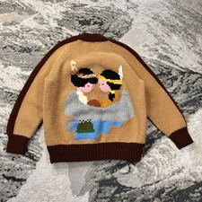 Vintage 50s Navajo Pattern Hand Knitted KANATA Cowichan Sweater Brown Wool S/M picture