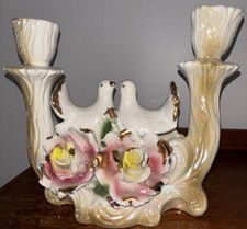 Vintage Capadimonte Italy Porcelain Centerpiece candle holders Doves And Roses picture
