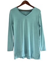 J Jill Perfect Pima Cotton V Neck Tunic Top Blue Long Sleeve Casual Comfort Med picture